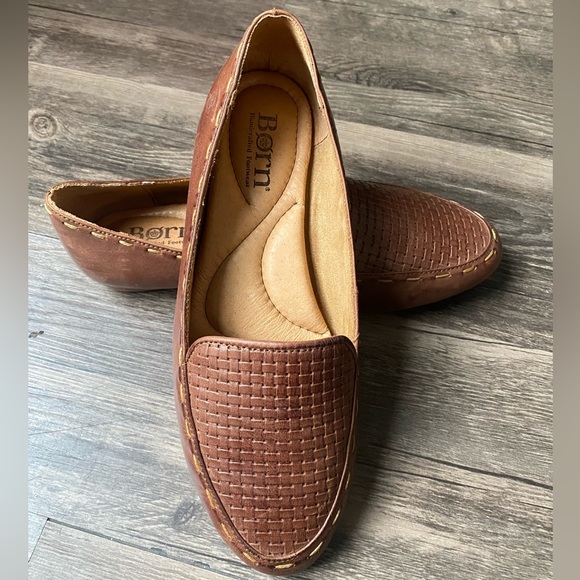 Born Woven Brown Leather Slip on Loafers Size 7 - Picture 2 of 11